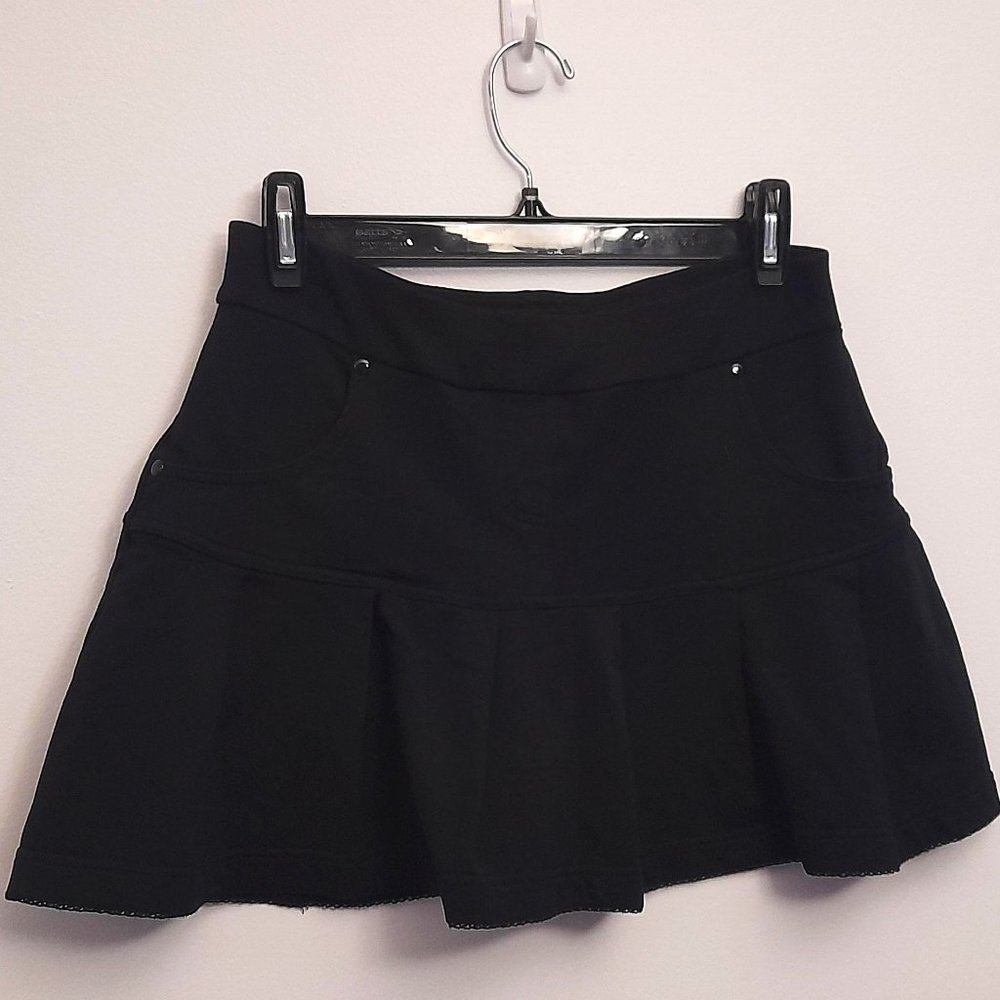Twik Black Cotton Mini Swing Skirt Pockets in front and back. Size Small